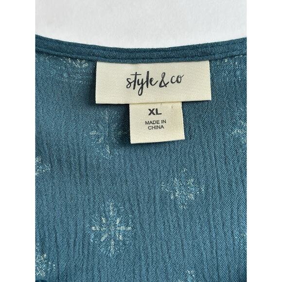 Style & Co. Women’s Top Size XL Blue Floral Embroidered Long Sleeve Boho Flowy - Picture 14 of 16